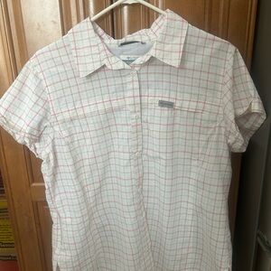 Columbia Pink Plaid Women's Button Down Shirt Omni Shade Technology
